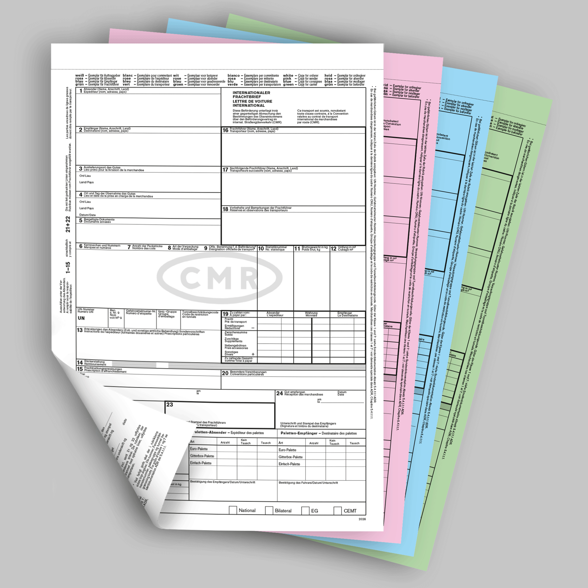 CMR - Frachtbrief Endlossatz selbstdurchschreibend – für Nadeldrucker