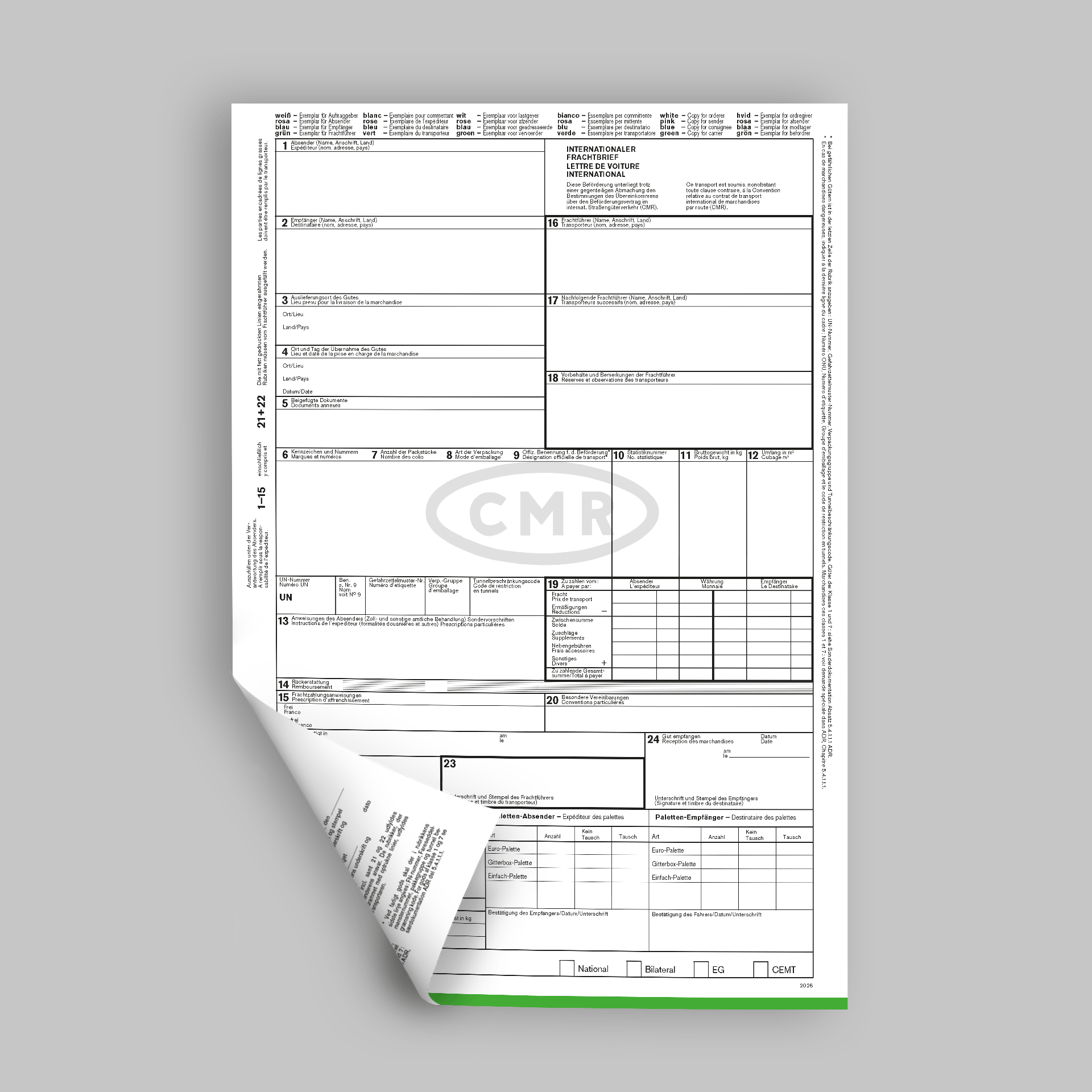 CMR - Internationaler Frachtbrief für Laserdrucker