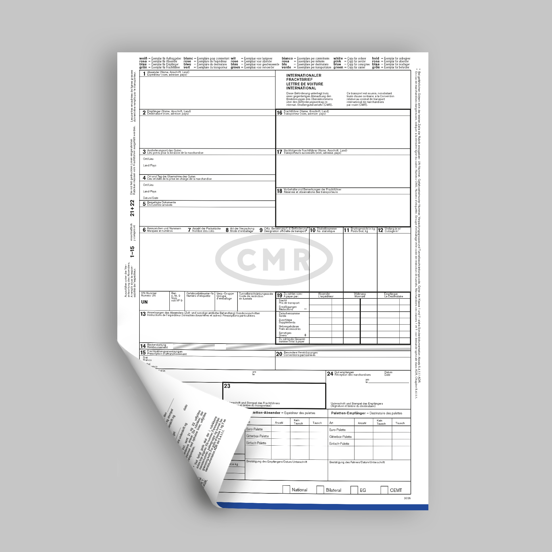 CMR - Internationaler Frachtbrief für Laserdrucker
