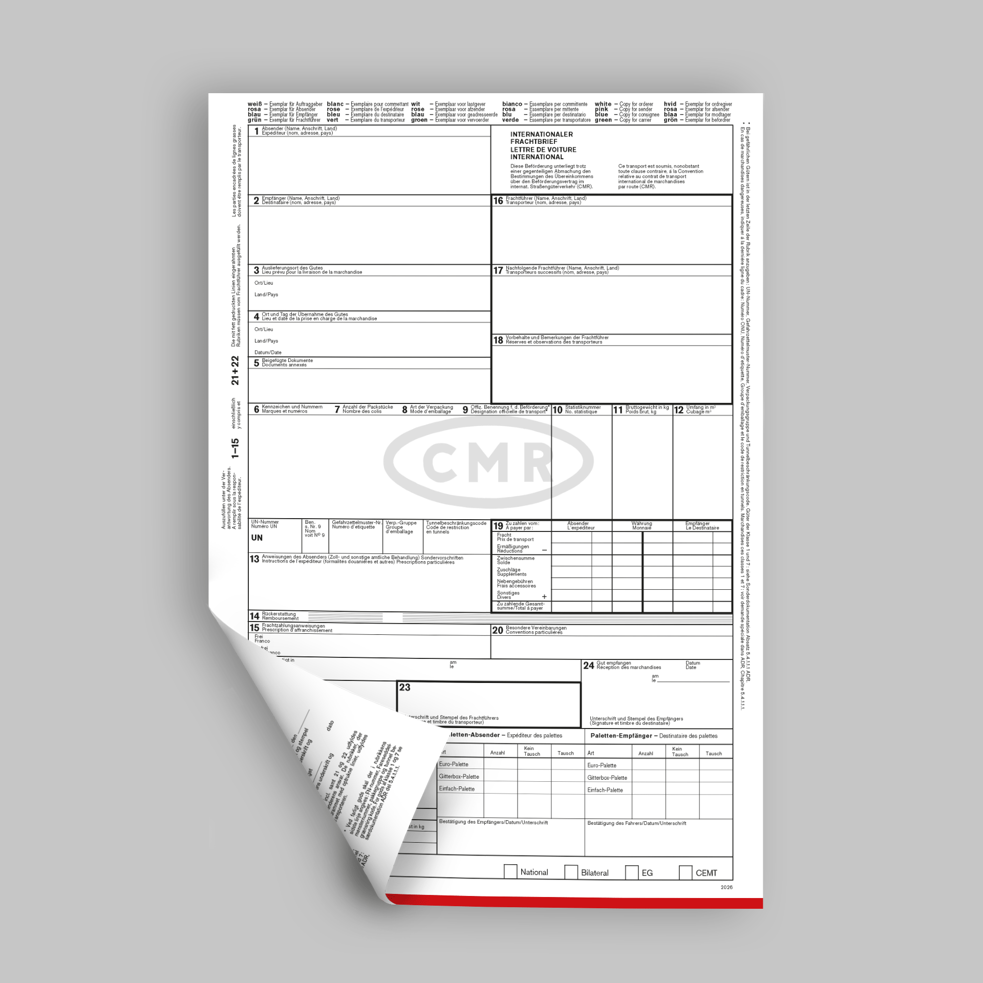 CMR - Internationaler Frachtbrief für Laserdrucker